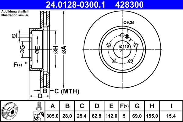 ATE 24.0128-0300.1 - Гальмівний диск autodetail.com.ua