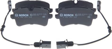 BOSCH 0 986 494 915 - Комплект гальмівних накладок, дискове гальмо autodetail.com.ua