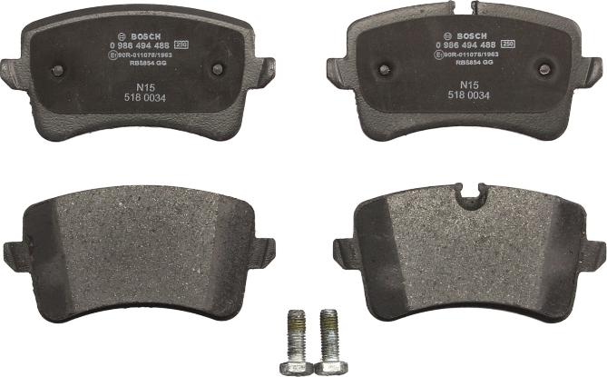 BOSCH 0 986 494 488 - Комплект гальмівних накладок, дискове гальмо autodetail.com.ua