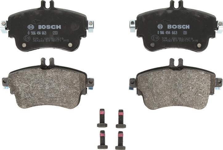 BOSCH 0 986 494 663 - Комплект гальмівних накладок, дискове гальмо autodetail.com.ua