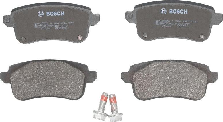 BOSCH 0 986 494 723 - Комплект гальмівних накладок, дискове гальмо autodetail.com.ua