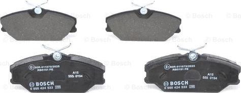 BOSCH 0 986 424 533 - Комплект гальмівних накладок, дискове гальмо autodetail.com.ua