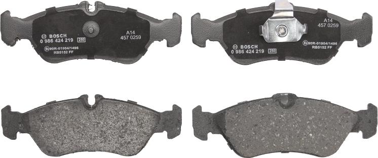 BOSCH 0 986 424 219 - Комплект гальмівних накладок, дискове гальмо autodetail.com.ua