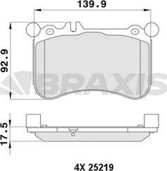 Braxis AA0419 - Комплект гальмівних накладок, дискове гальмо autodetail.com.ua