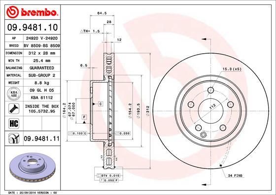 Brembo 09.9481.11 - Гальмівний диск autodetail.com.ua