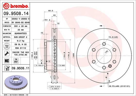 Brembo 09.9508.11 - Гальмівний диск autodetail.com.ua