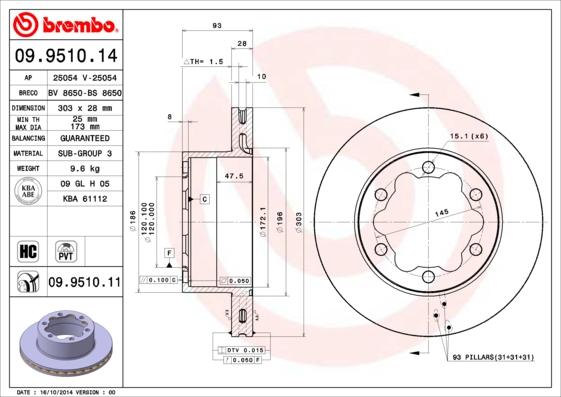 Brembo 09.9510.14 - Гальмівний диск autodetail.com.ua