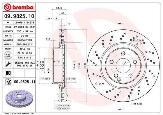 Brembo 09.9825.11 - Гальмівний диск autodetail.com.ua