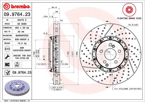 Brembo 09.9764.23 - Гальмівний диск autodetail.com.ua