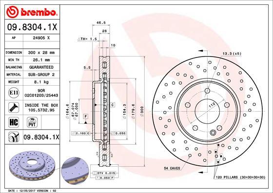 Brembo 09.8304.1X - Гальмівний диск autodetail.com.ua