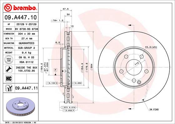 Brembo 09.A447.11 - Гальмівний диск autodetail.com.ua