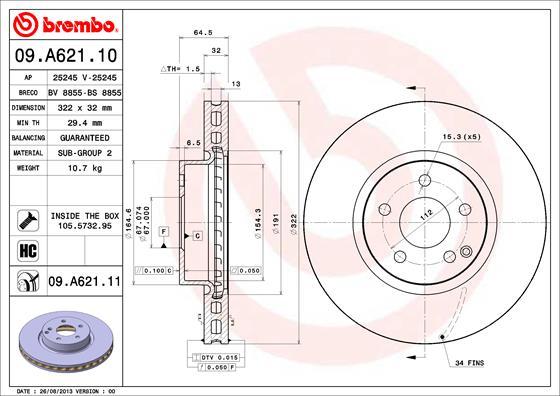 Brembo 09.A621.11 - Гальмівний диск autodetail.com.ua