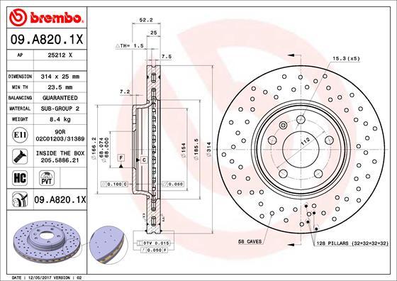 Brembo 09.A820.1X - Гальмівний диск autodetail.com.ua