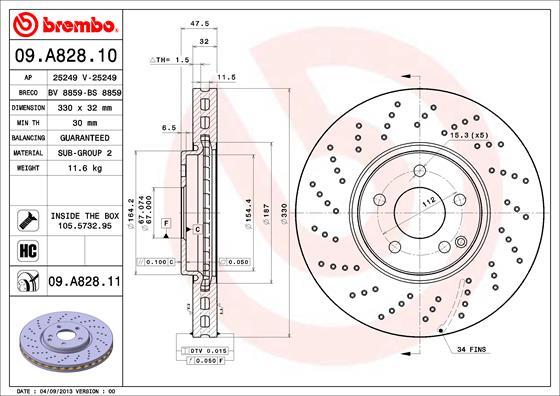 Brembo 09.A828.11 - Гальмівний диск autodetail.com.ua