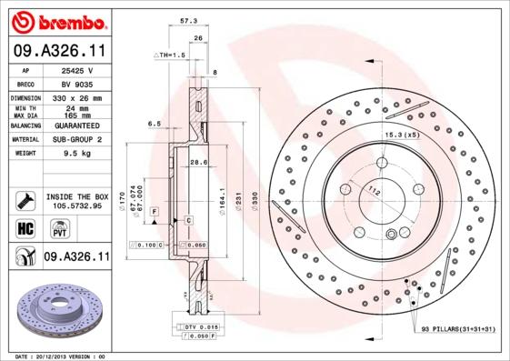 Brembo 09.A326.11 - Гальмівний диск autodetail.com.ua