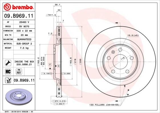 Brembo 09.B969.11 - Гальмівний диск autodetail.com.ua