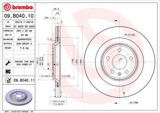 Brembo 09.B040.11 - Гальмівний диск autodetail.com.ua