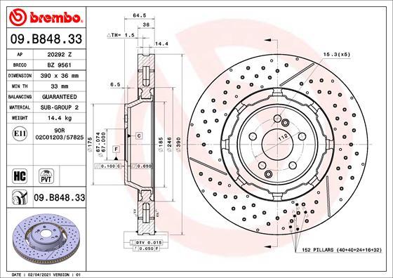 Brembo 09.B848.33 - Гальмівний диск autodetail.com.ua