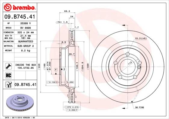 Brembo 09.B745.41 - Гальмівний диск autodetail.com.ua