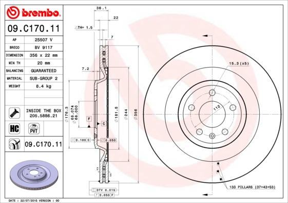 Brembo 09.C170.11 - Гальмівний диск autodetail.com.ua