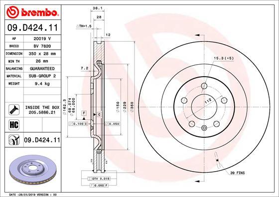 Brembo 09.D424.11 - Гальмівний диск autodetail.com.ua