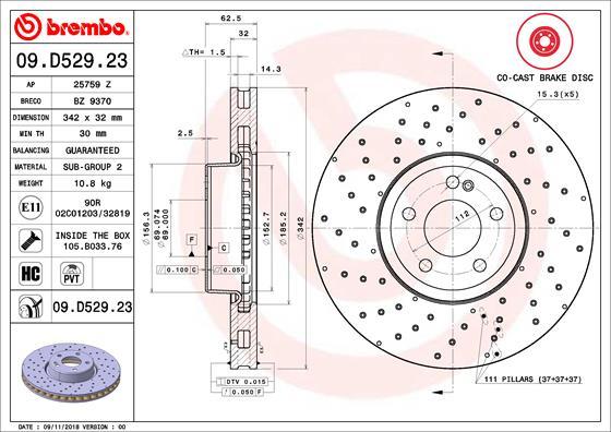 Brembo 09.D529.23 - Гальмівний диск autodetail.com.ua