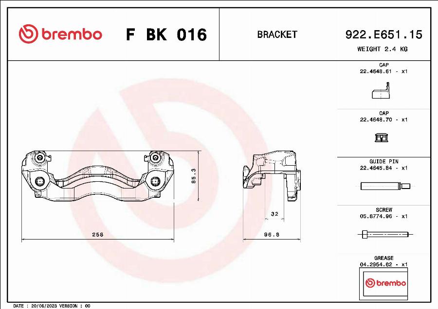 Brembo F BK 016 - Комплект кронштейнів гальмівного супорта autodetail.com.ua