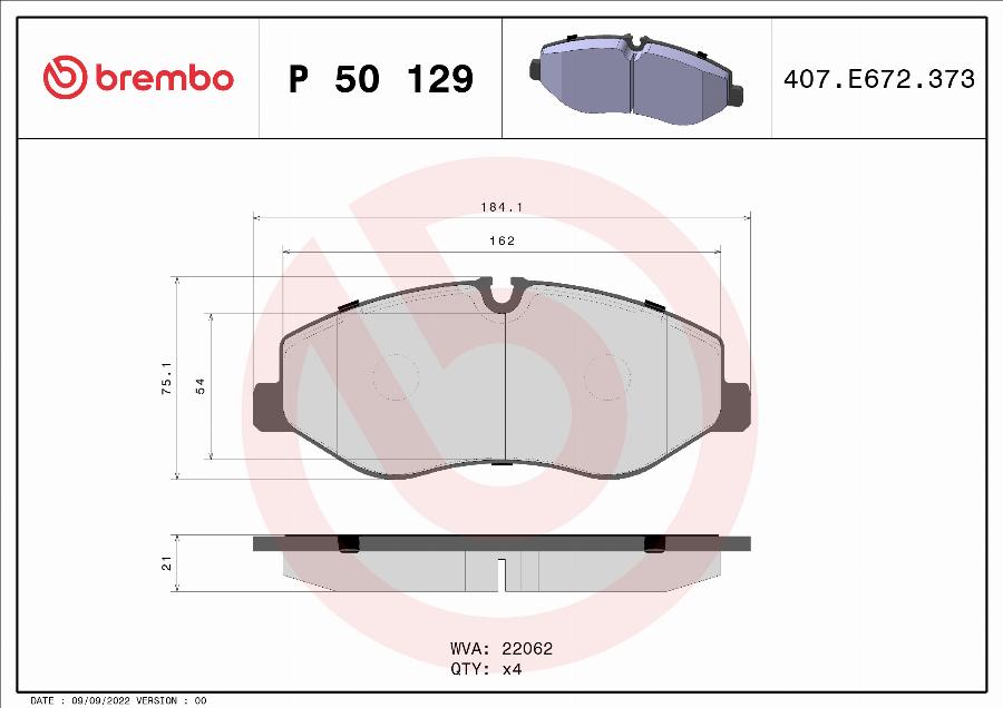 Brembo P 50 129 - Комплект гальмівних накладок, дискове гальмо autodetail.com.ua