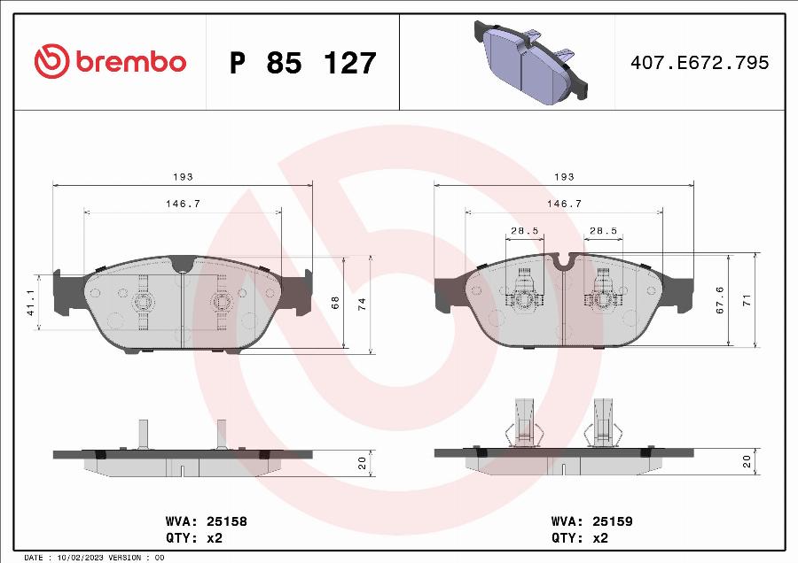 Brembo P 85 127 - Комплект гальмівних накладок, дискове гальмо autodetail.com.ua