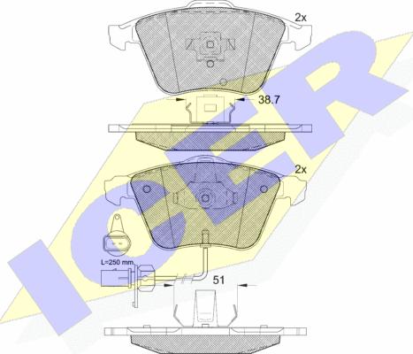Icer 181654 - Комплект гальмівних накладок, дискове гальмо autodetail.com.ua