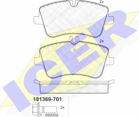 Icer 181369-701 - Комплект гальмівних накладок, дискове гальмо autodetail.com.ua