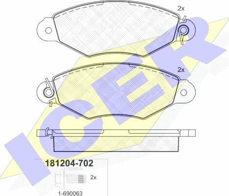 Icer 181204-702 - Комплект гальмівних накладок, дискове гальмо autodetail.com.ua