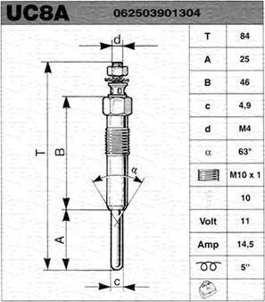 Magneti Marelli 062503901304 - Свічка розжарювання autodetail.com.ua