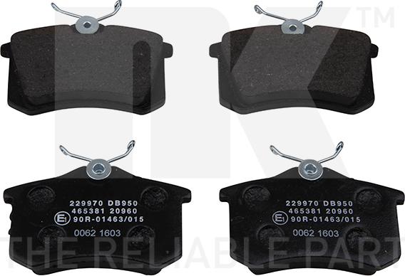 NK 229970 - Комплект гальмівних накладок, дискове гальмо autodetail.com.ua
