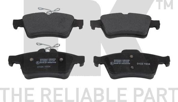 NK 222562 - Комплект гальмівних накладок, дискове гальмо autodetail.com.ua