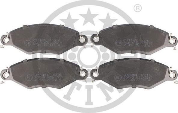 Optimal BP-10316 - Комплект гальмівних накладок, дискове гальмо autodetail.com.ua