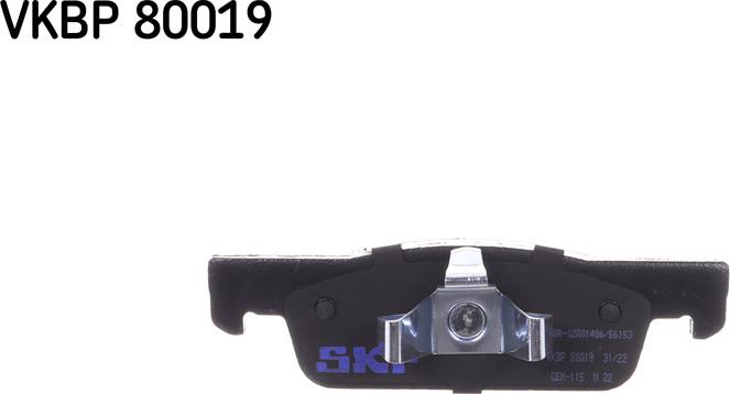 SKF VKBP 80019 - Комплект гальмівних накладок, дискове гальмо autodetail.com.ua