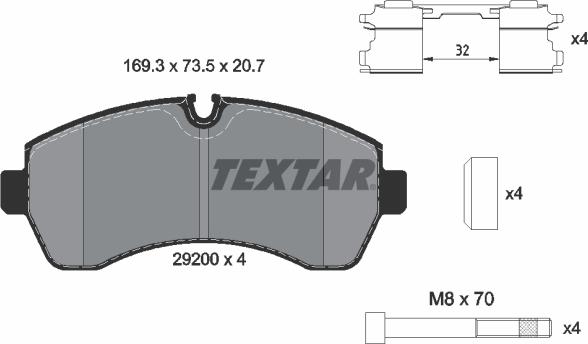 Textar 2920002 - Комплект гальмівних накладок, дискове гальмо autodetail.com.ua