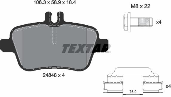 Textar 2484805 - Комплект гальмівних накладок, дискове гальмо autodetail.com.ua