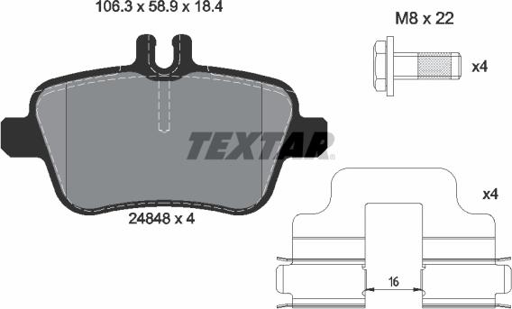 Textar 2484803 - Комплект гальмівних накладок, дискове гальмо autodetail.com.ua