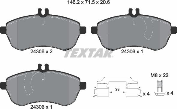 Textar 2430602 - Комплект гальмівних накладок, дискове гальмо autodetail.com.ua