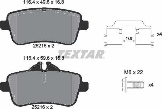 Textar 2521505 - Комплект гальмівних накладок, дискове гальмо autodetail.com.ua