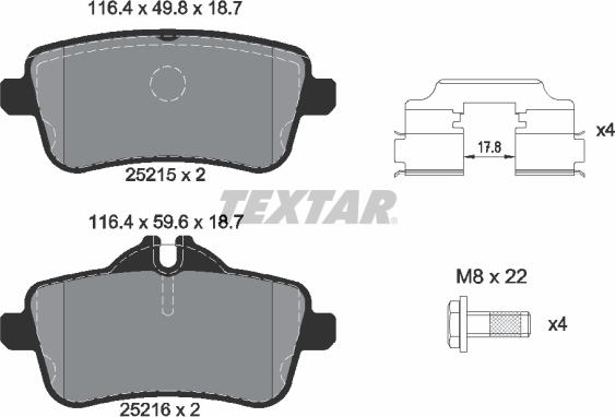 Textar 2521502 - Комплект гальмівних накладок, дискове гальмо autodetail.com.ua