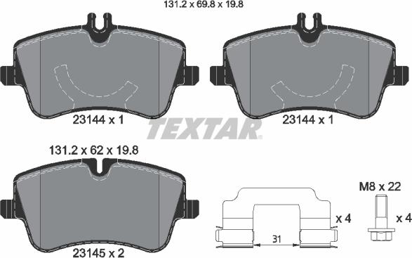 Textar 2314401 - Комплект гальмівних накладок, дискове гальмо autodetail.com.ua