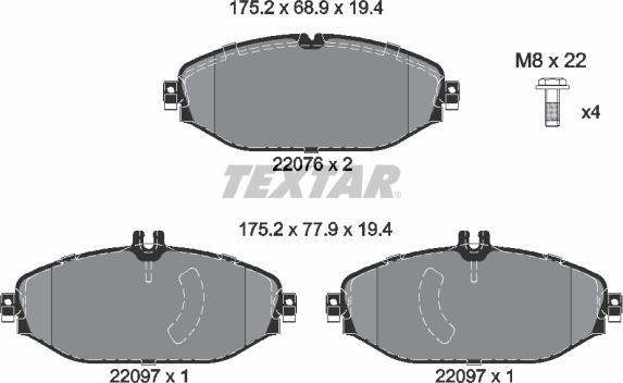 Textar 2207601 - Комплект гальмівних накладок, дискове гальмо autodetail.com.ua
