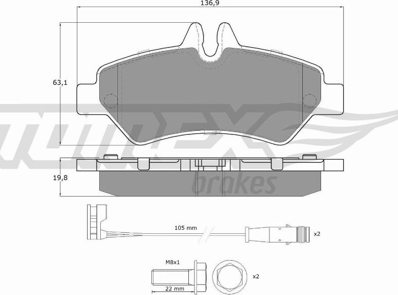 TOMEX brakes TX 14-27 - Комплект гальмівних накладок, дискове гальмо autodetail.com.ua