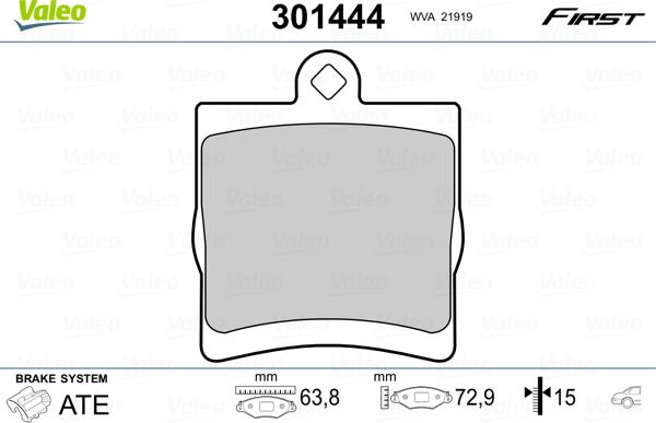 Valeo 301444 - Комплект гальмівних накладок, дискове гальмо autodetail.com.ua