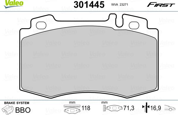 Valeo 301445 - Комплект гальмівних накладок, дискове гальмо autodetail.com.ua