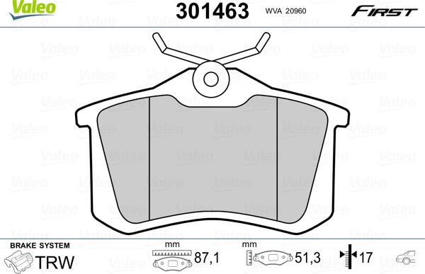 Valeo 301463 - Комплект гальмівних накладок, дискове гальмо autodetail.com.ua