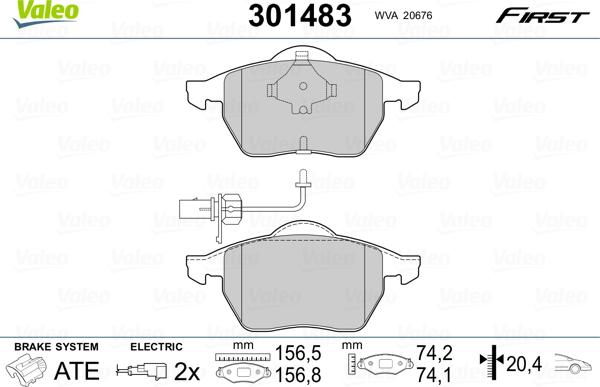 Valeo 301483 - Комплект гальмівних накладок, дискове гальмо autodetail.com.ua